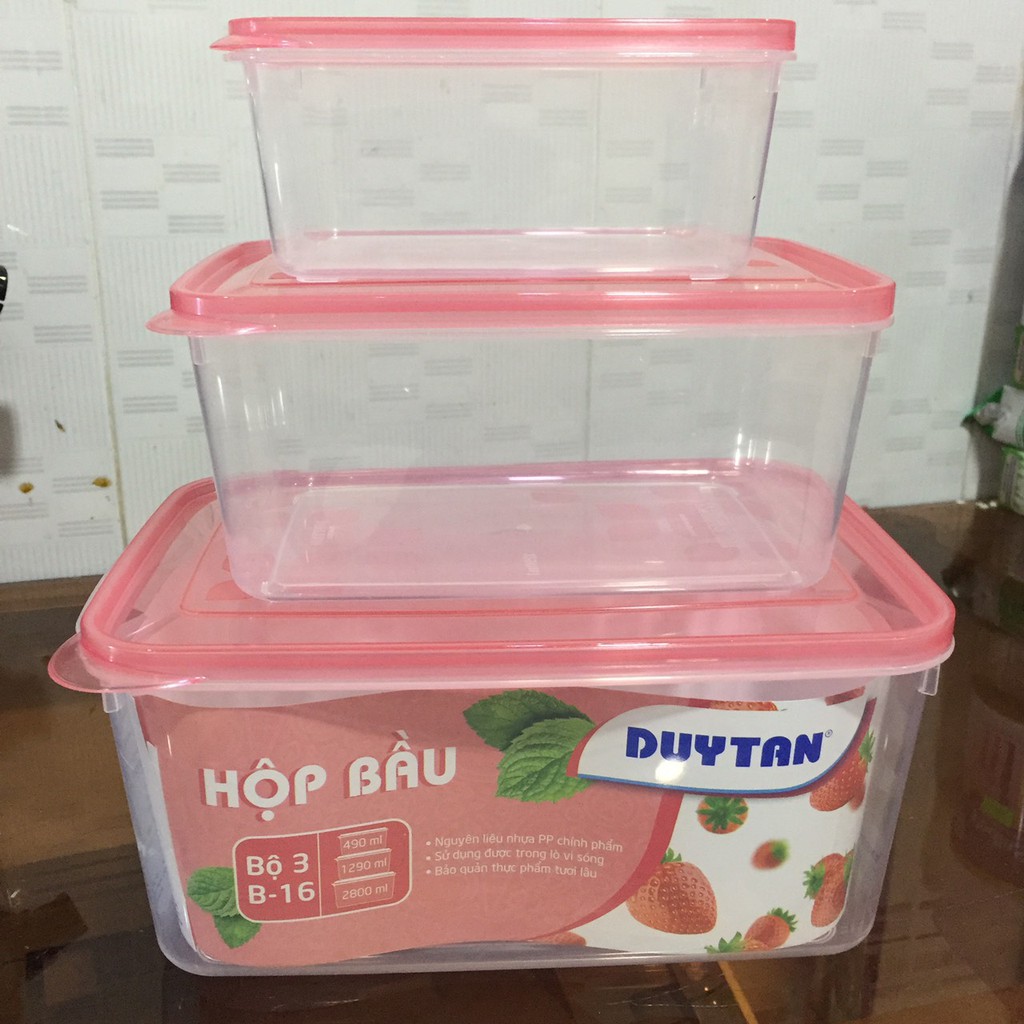 Bộ 3 Hộp nhựa bầu Duy Tân 490ml - 1300ml - 2800ml /Hộp đựng rau củ thực phẩm để tủ lạnh an toàn cho mọi gia đình (Giao màu ngẫu nhiên)