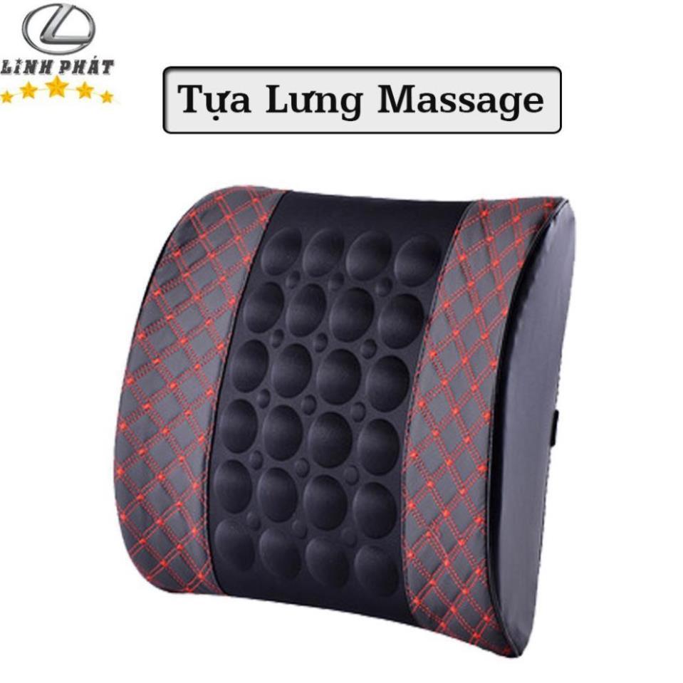 Đệm Tựa Lưng Massage bọc da trên xe oto- Màu Đen Chỉ Đỏ