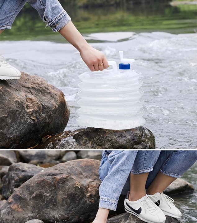 Bình đựng nước 5L có thể gấp gọn tiện dụng để mang theo khi đi cắm trại du lịch ngoài trời