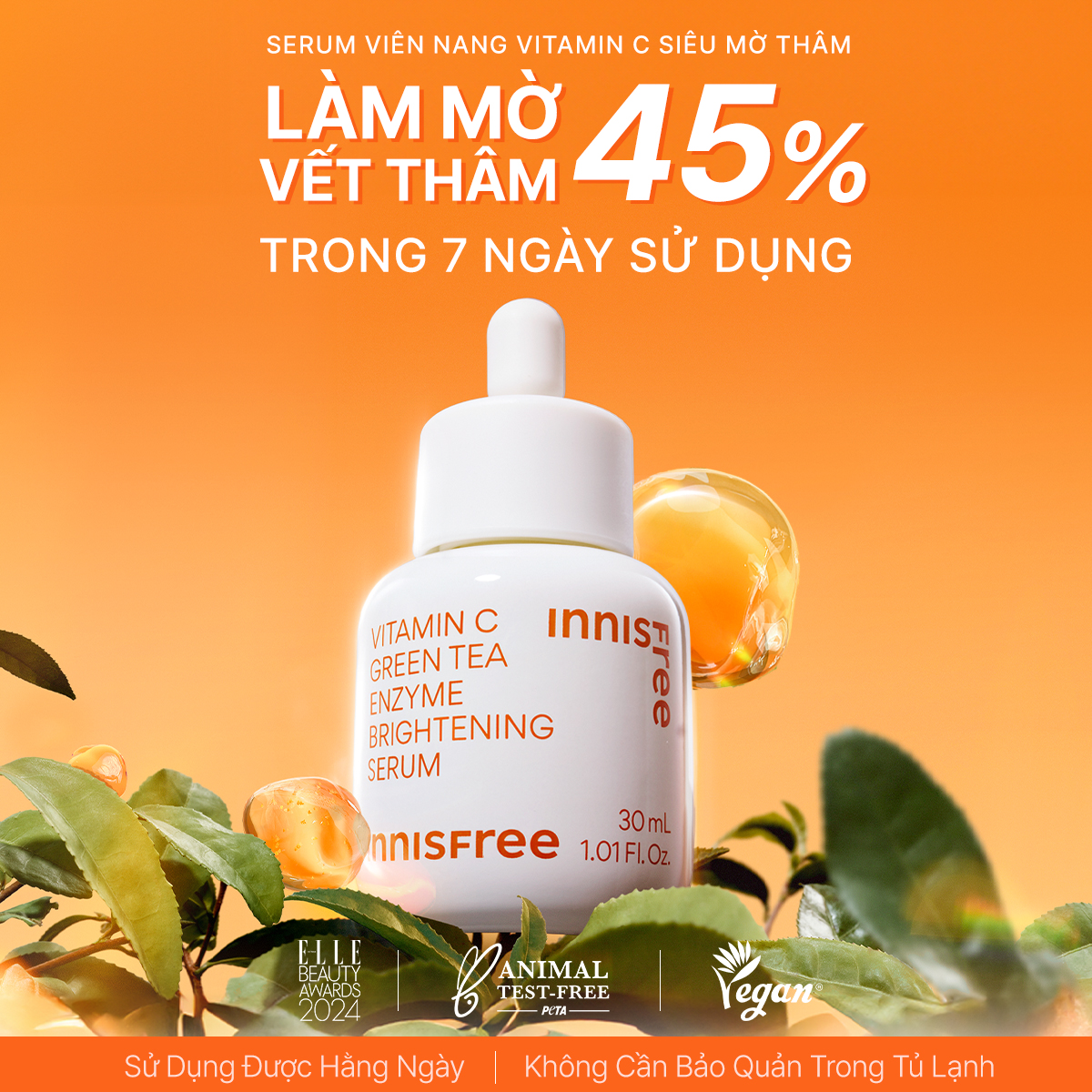 Serum viên nang Vitamin C siêu sáng da INNISFREE Vitamin C Green Tea Enzyme Brightening Serum 30ml