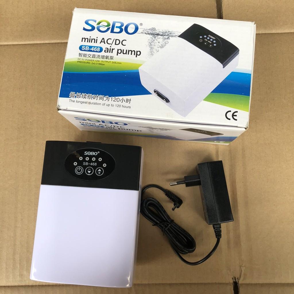 Máy sủi khí tích điện SB-468, 2 vòi, chạy êm, rất hữu ích khi mất điện hoặc đi câu, bán thủy hải sản