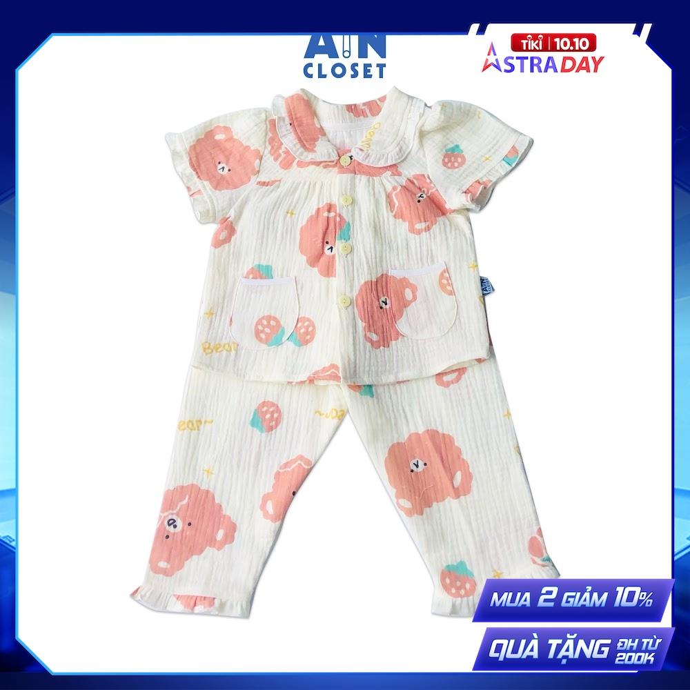 Bộ quần dài áo tay ngắn bé gái Họa tiết Gấu Misa xô muslin - AICDBGC9FFD1 - AIN Closet