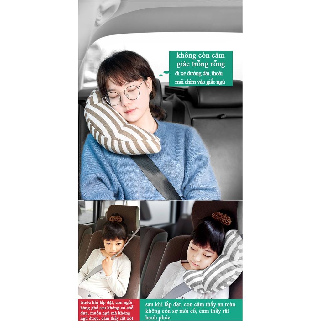 Bộ 2 Cái Gối Bông Kid Sleep In Car ( Nâu Trắng ) - Home and Garden