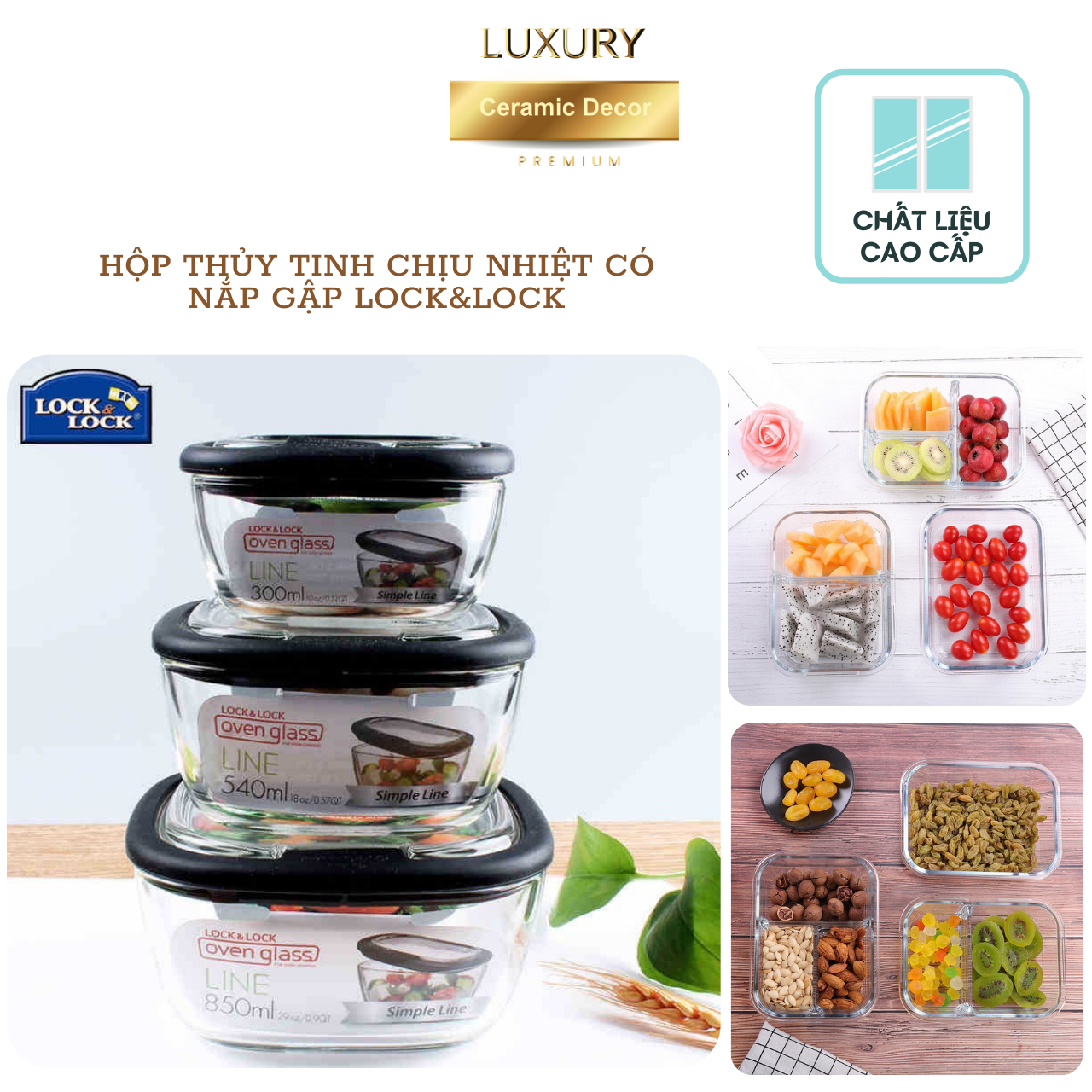 Hộp Đựng Thủy Tinh Lock & Lock Set 3 Cái LUXURY - Hàng Nhập Khẩu