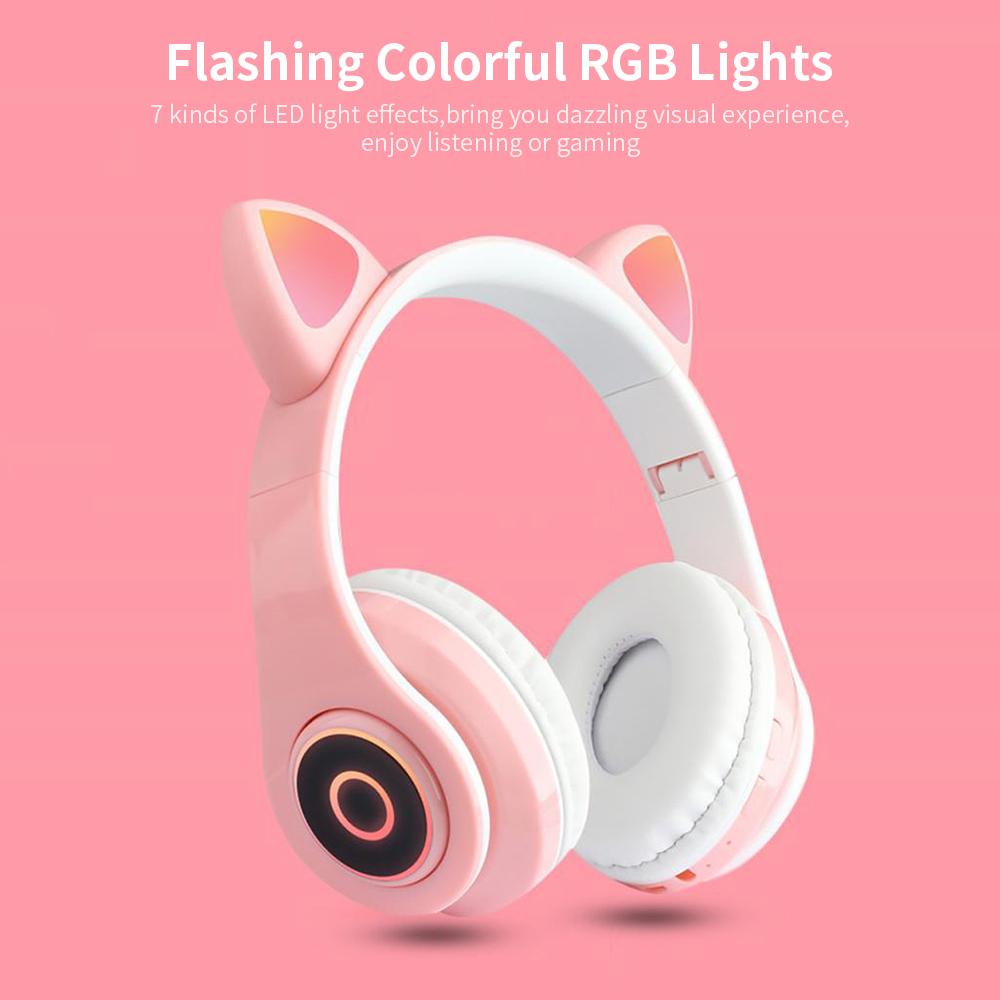 Tai nghe tai mèo dễ thương chơi game có thể gập lại BT5.0 với đèn Flash RGB TF Card Play / Chế độ có dây B39