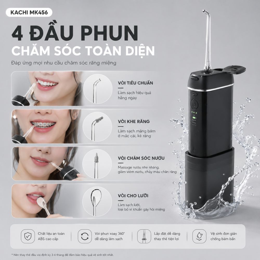 COMBO chăm sóc răng miệng toàn diện Kachi bàn chải điện làm sạch bề mặt răng + tăm nước làm sạch kẽ răng - hàng chính hãng