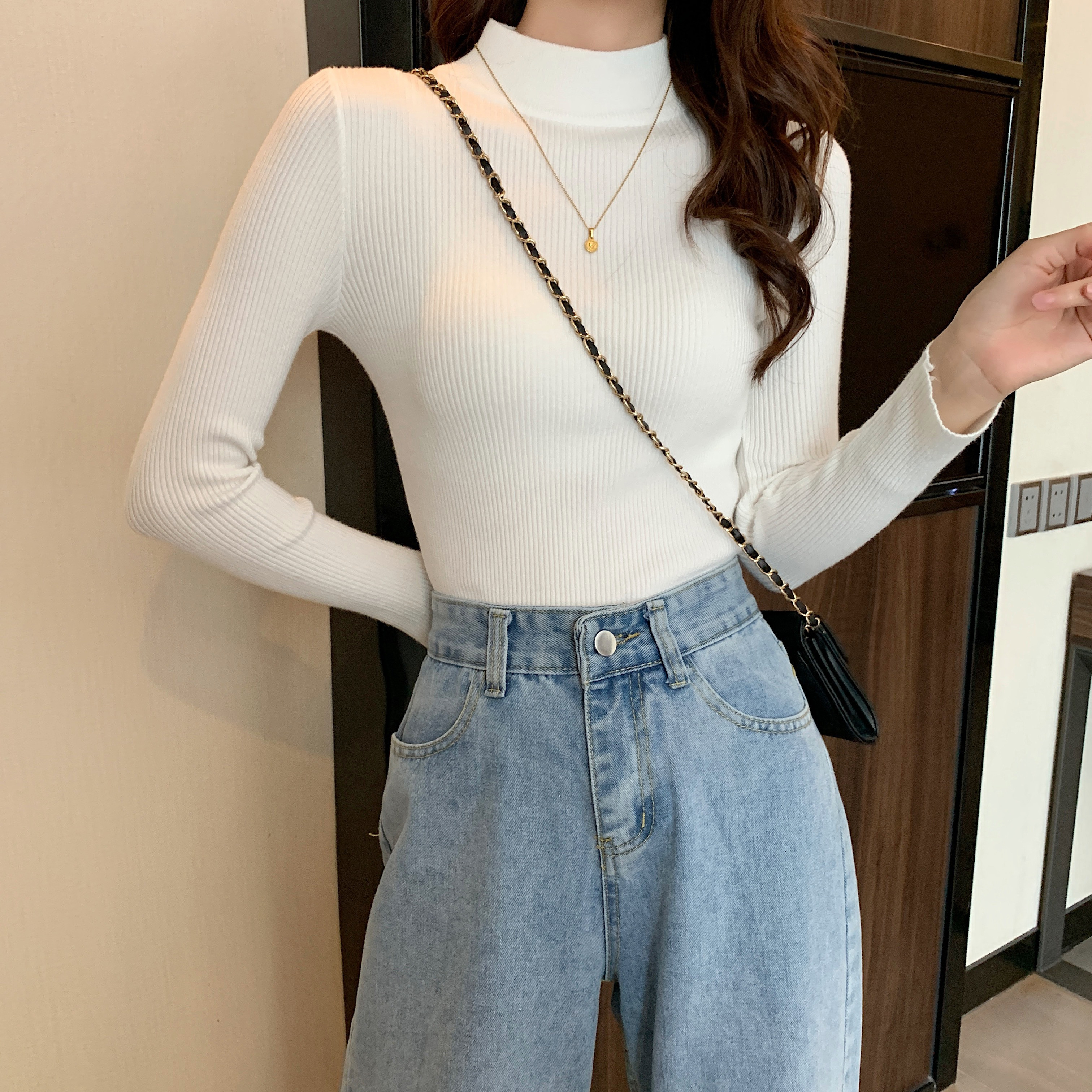 Áo len cổ 3 phân dài tay dáng ôm cho nữ