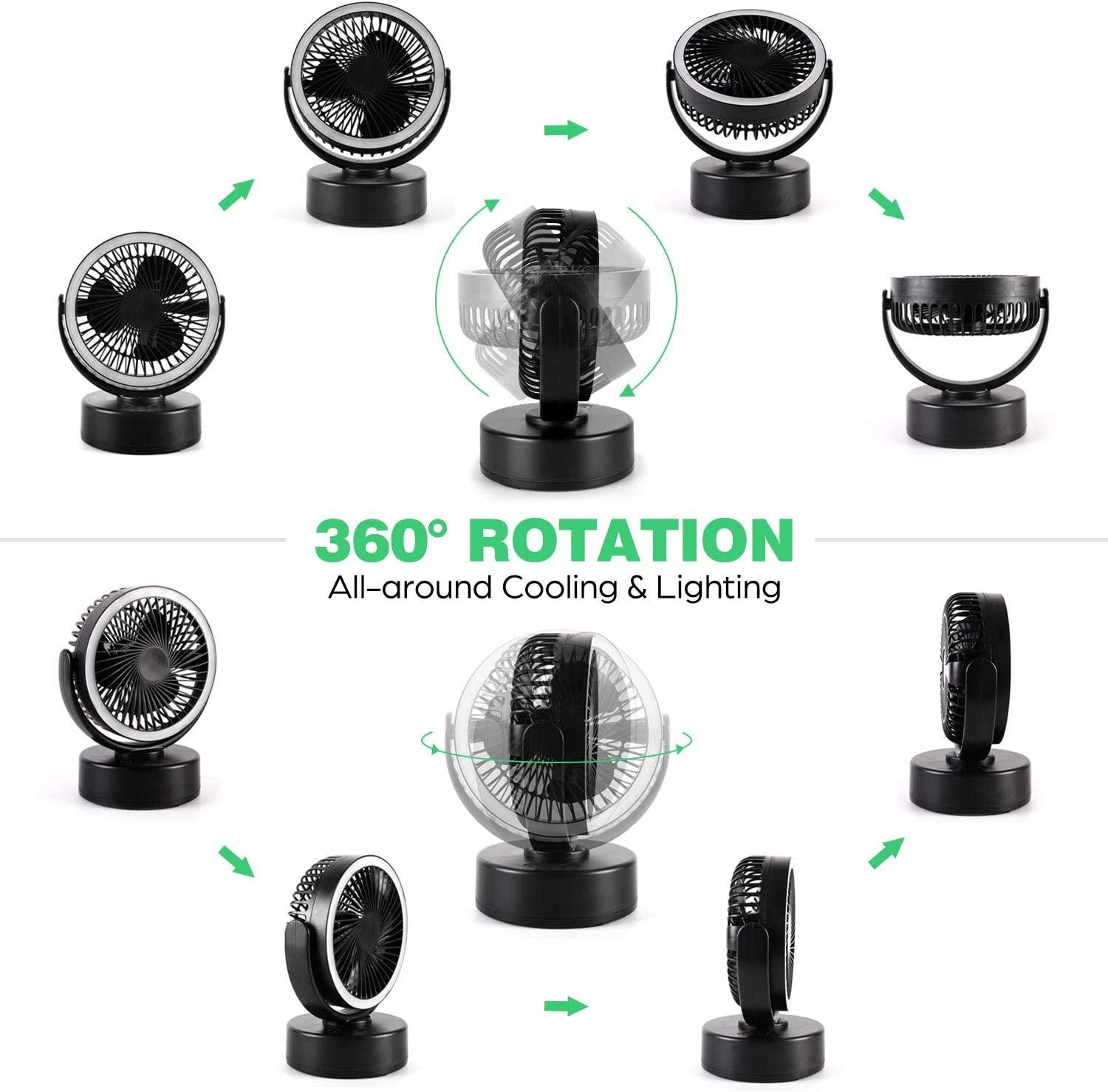Quạt Cắm Trại Di Động Có Đèn LED, Đèn Quạt Lều Chạy Bằng Pin