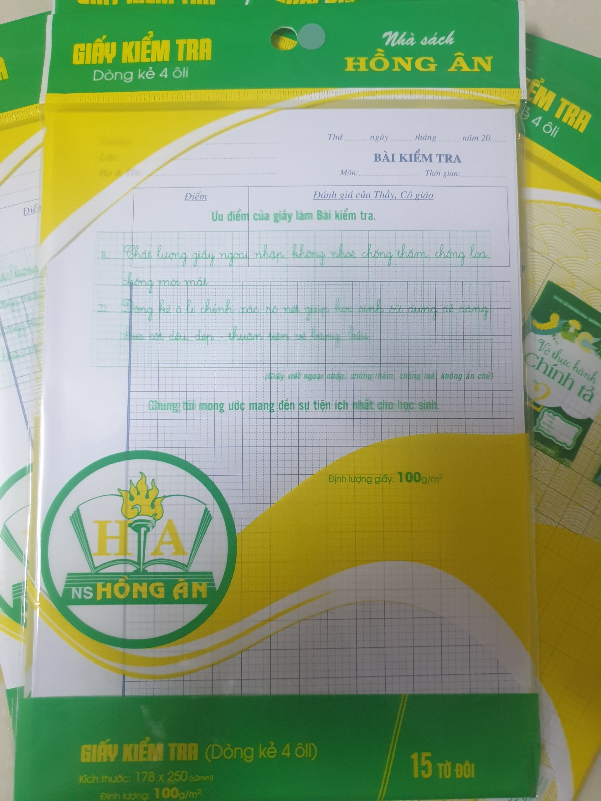 Giấy kiểm tra học sinh 4 ô li