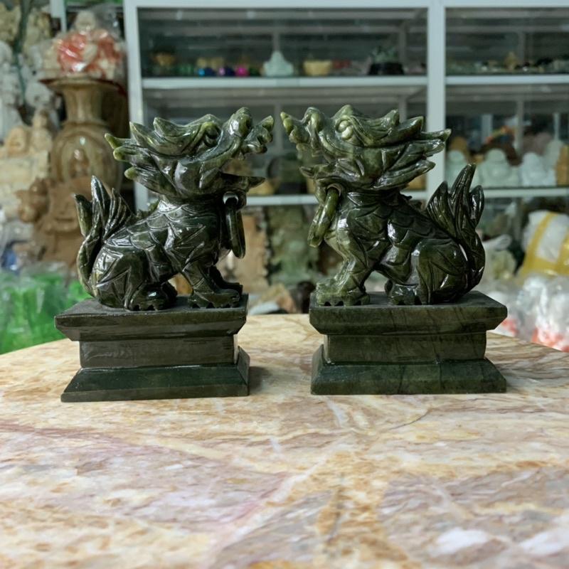 Cặp Tỳ Hưu Chiêu Tài Lộc Đá Ngọc Ấn Độ - cao 11cm
