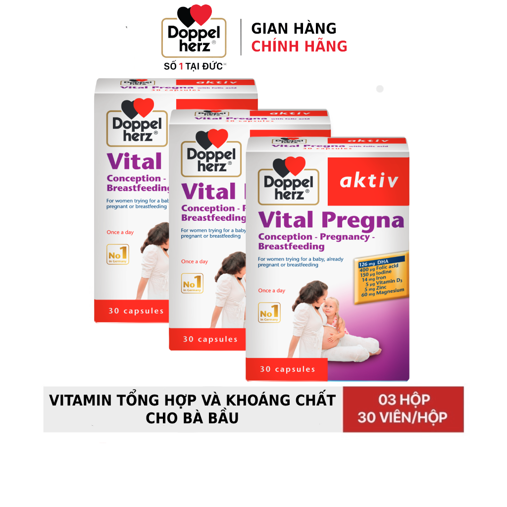Combo 03 hộp viên uống bổ sung Vitamin và khoáng chất cho bà bầu Doppelherz Aktiv Vital Pregna