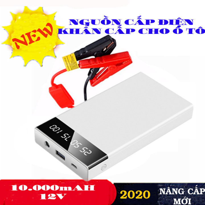 Bộ Nguồn Dự Phòng Khởi Động Ô Tô Siêu Mỏng 12V 10000mAH Dòng Xả 200-400A Kiêm Sạc Dự Phòng