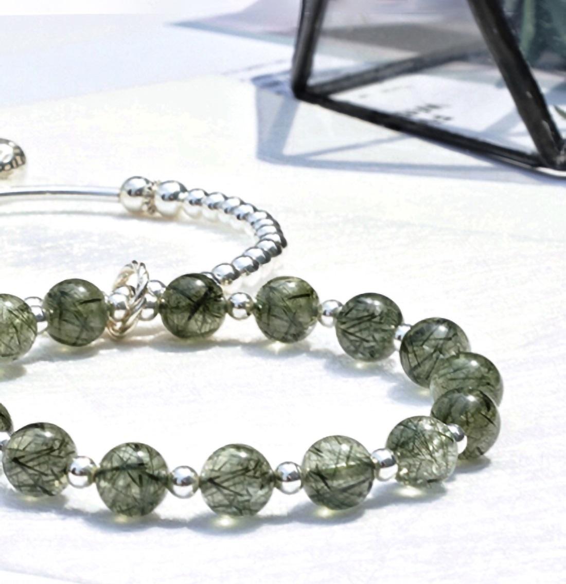 Vòng 2 line đá thạch anh tóc xanh phối charm túi tiền mệnh hỏa, mộc - Ngọc Quý Gemstones