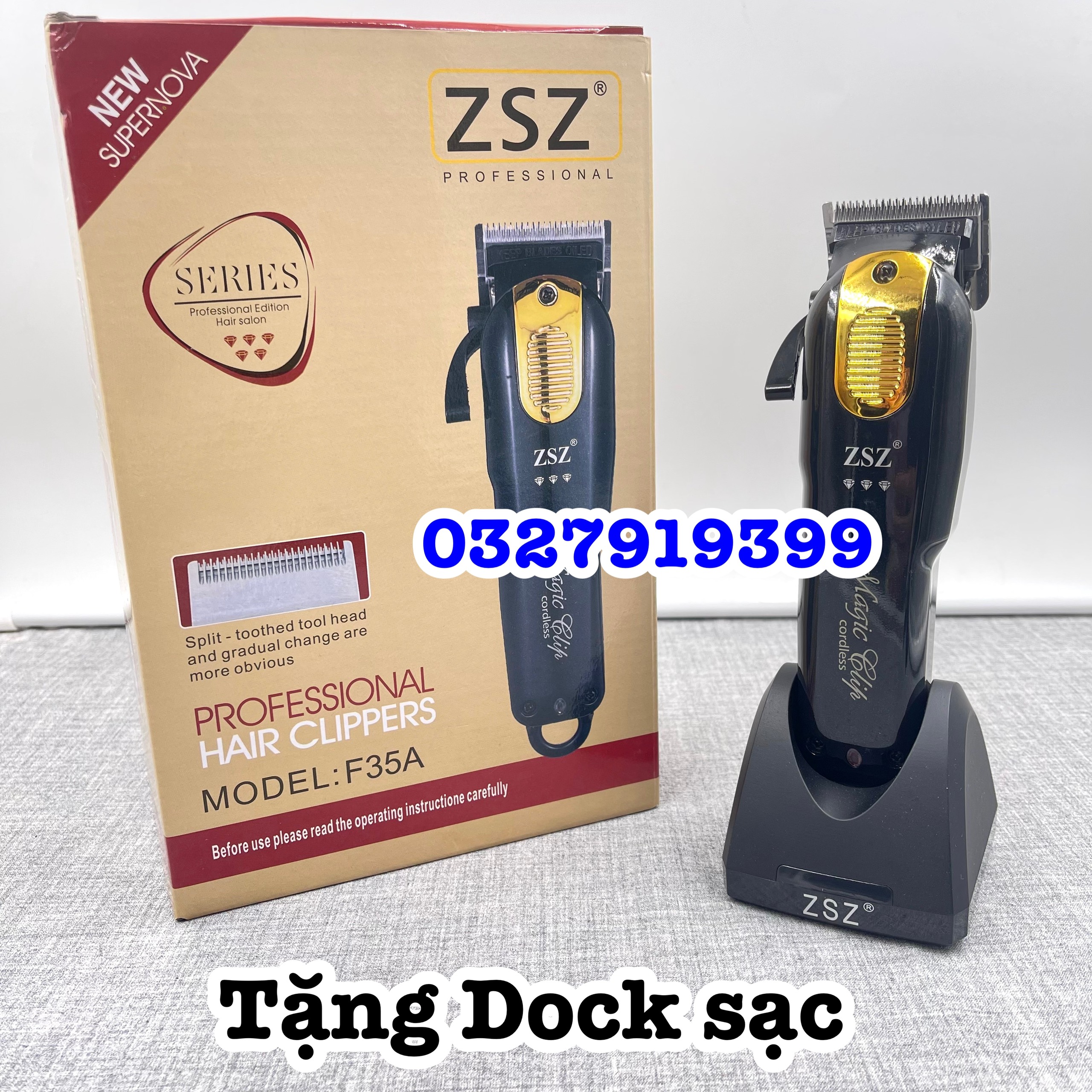 Tông đơ cắt tóc cao cấp ZSZ F35 A lưỡi kép - tặng Dock sạc