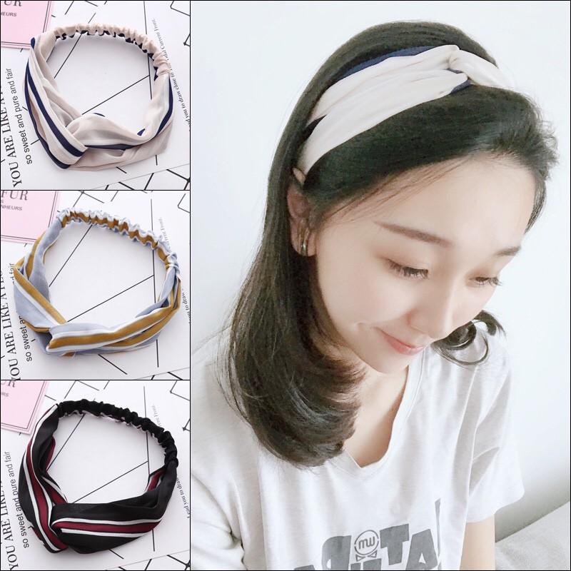 Băng đô nữ vải mềm mại kiểu thắt nút sọc kẻ thời trang cho nữ