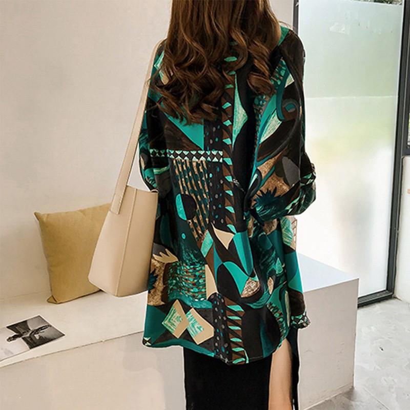 Áo sơ mi nữ tay dài in hoạ tiết phong cách vintage