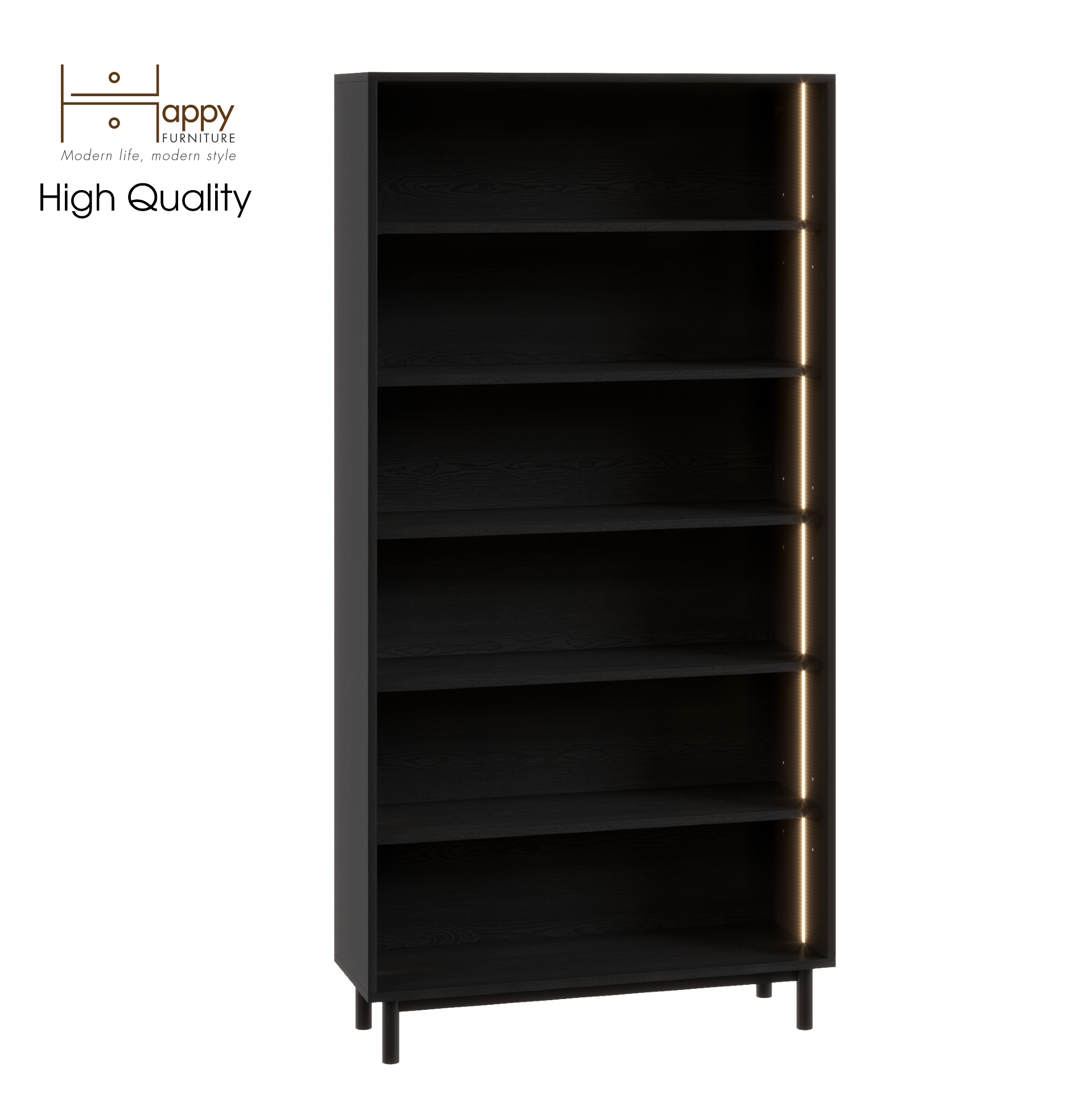 [Happy Home Furniture] CATY , Kệ sách 6 tầng tích hợp đèn LED - chân sắt , 90cm x 30cm x 180cm (DxRxC), KSA_015_LED