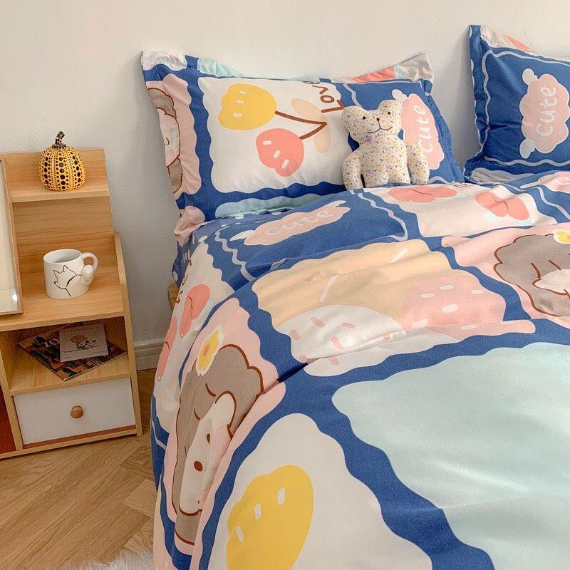 Bộ chăn ga gối bé tóc nâu Cotton Poly cao cấp GenZ Bedding, chăn ga Hàn Quốc, miễn phí bo chun ga giường theo yêu cầu