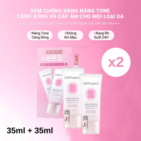 Combo 2 Kem Chống Nắng Cell Fusion C Nâng Tone Cấp Ẩm Căng Bóng Cho Mọi Loại Da Aqua Tone Up 100 Sunscreen SPF 50+ PA++++ 35ml