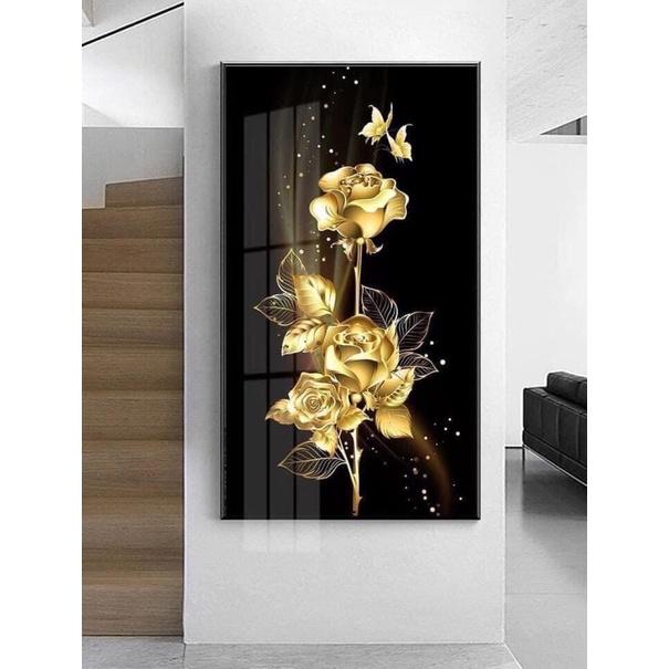 Tranh bình hoa (60x90)cm treo tường-Tranh tráng gương 3D cao cấp, sáng bóng, đẹp