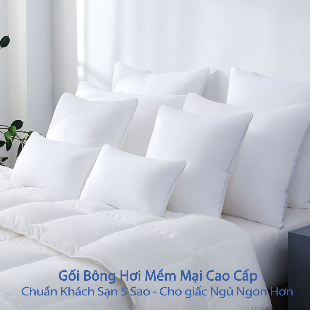 Gối Bông Hơi Cao Cấp Gối Hơi Nằm Ngủ Mềm Mại Kê Chống Mỏi Cổ Ruột Gối Bông Gòn Tư Nhiên Cao Cấp Cho Người Lớn 50x70 và 40x60