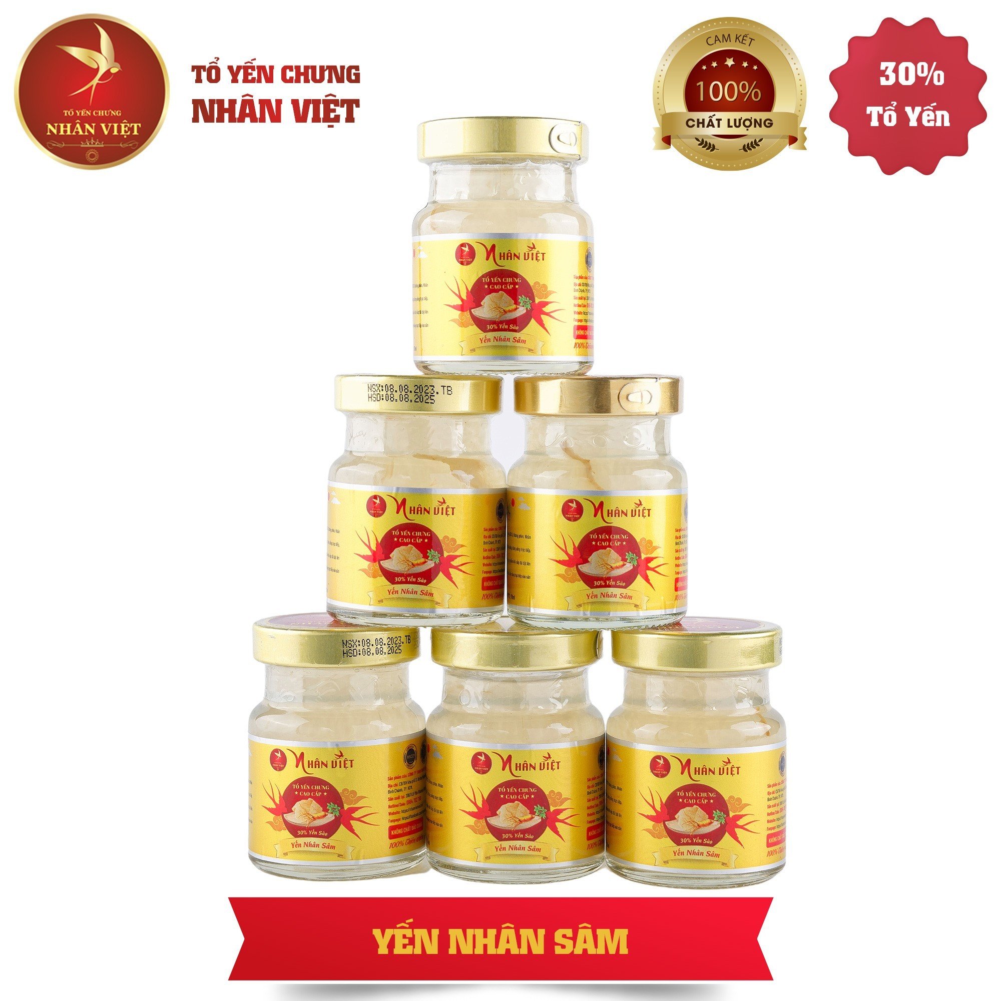 Hộp Quà 6 Hũ Yến Sào Chưng Nhân Sâm Nhân Việt 30% Yến Nguyên Chất Hũ 70ml