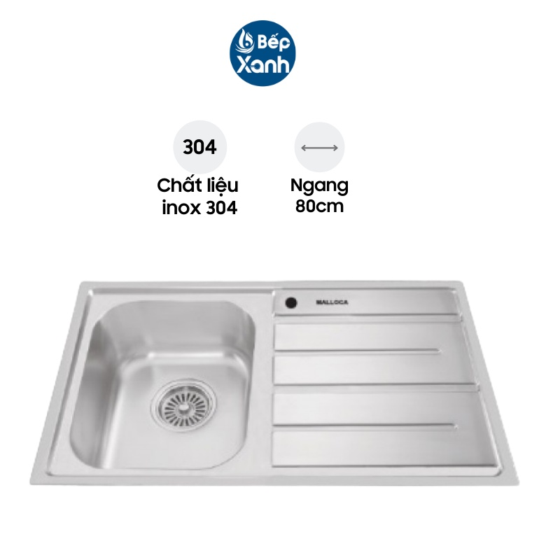 Chậu Rửa Chén Malloca MS 1017 NEW - Inox 304 - Ngang 80cm - Hàng Chính Hãng