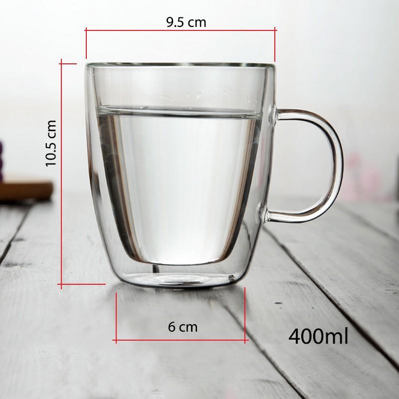 Cốc thủy tinh 2 lớp giữ nhiệt có tay cầm 400ml