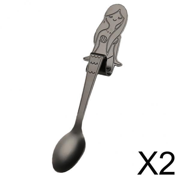 2xStainless Steel Table Dinner Soup Tea Spoon Tableware 4 Colors black