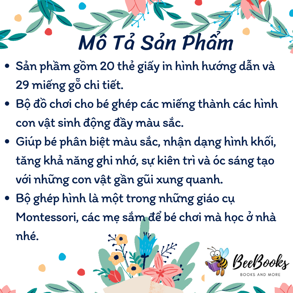Bộ tranh ghép hình Montessori Fun Board cho bé từ 3 tuổi- Giáo cụ Montessori ghép hình con vật cho bé phát triển phát triển tư duy