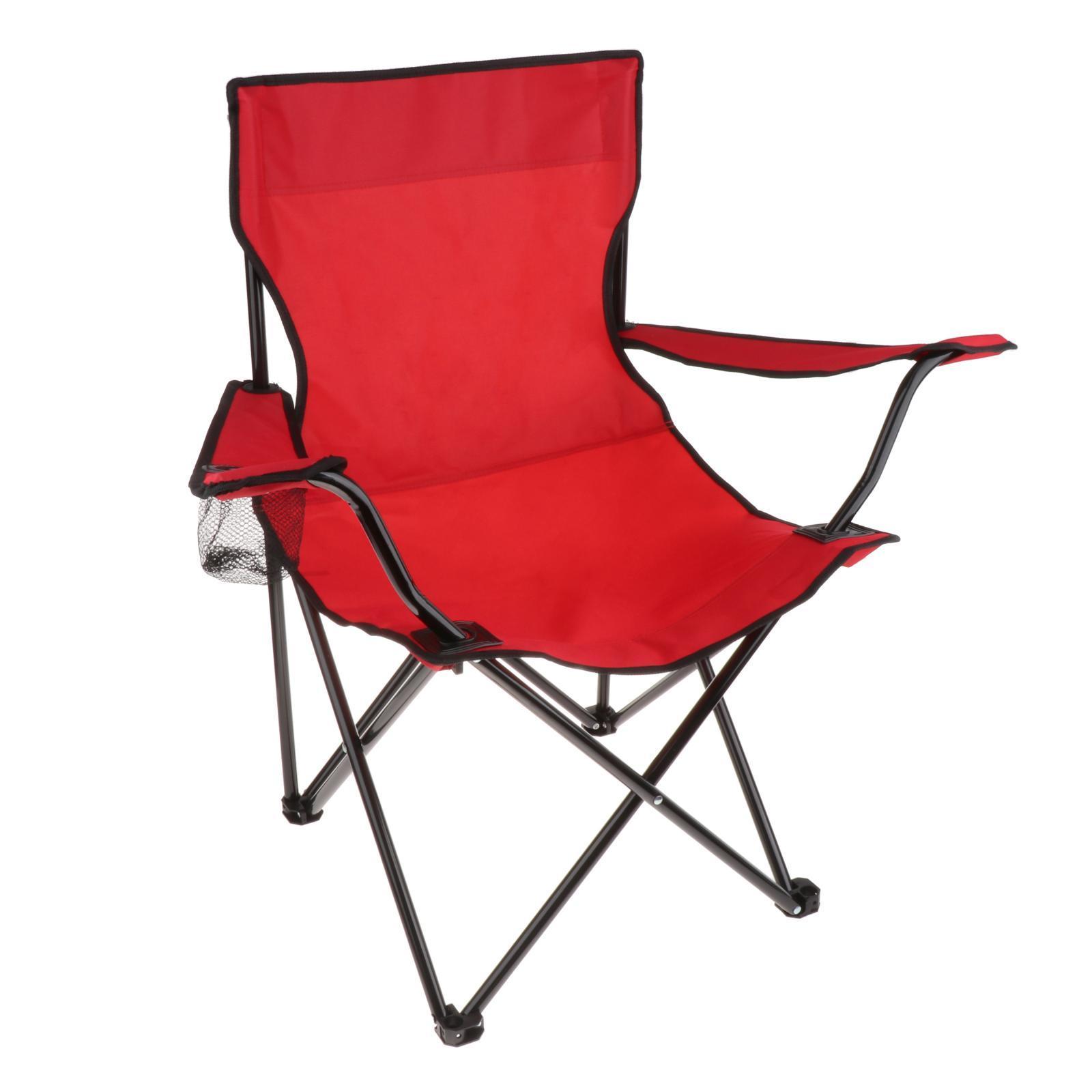 Portable Camping Quad Chair Foldable Fishing Picnic Heavy Duty Armrest Seat with Bottle Cup Holder Collapsible Outdoor Back Chair