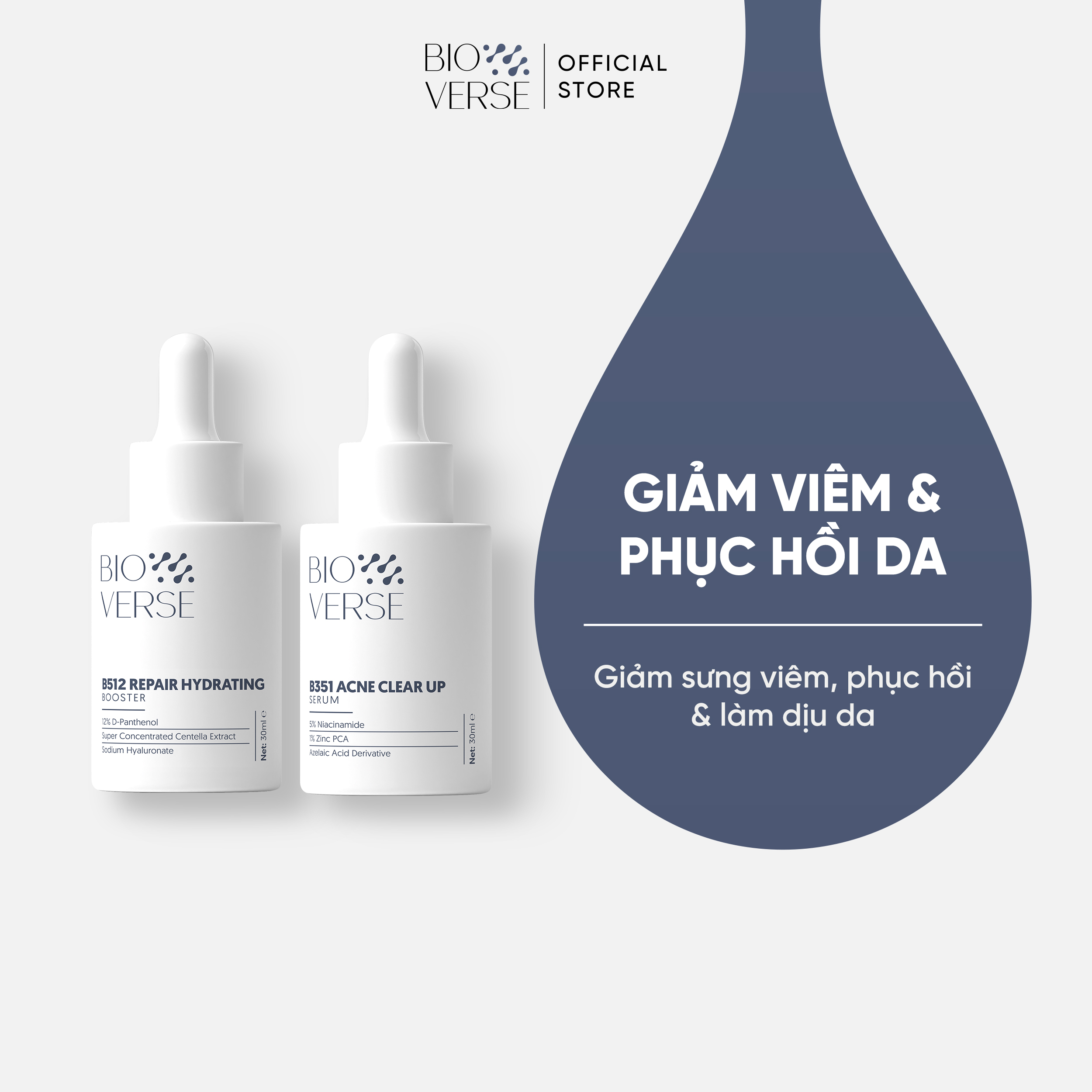 Bộ đôi phục hồi & sáng mịn da (B512 Repair Hydrating Booster + B351 Acne Clear up Serum)