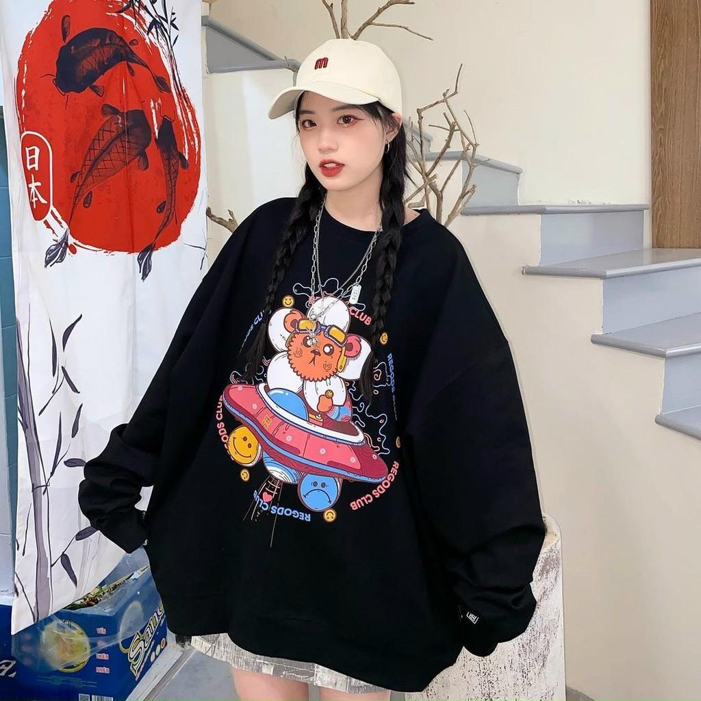 Áo khoác Sweater thun nỉ Bông in monkey Form Rộng Unisex Nam Nữ Ulzzang KUN