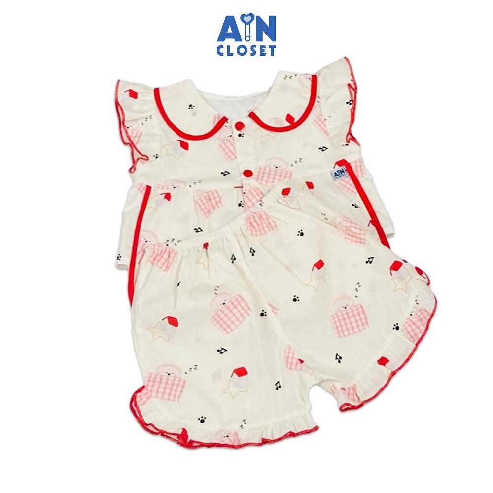 Bộ quần áo Ngắn bé gái họa tiết Cún Con Đang Ngủ Cotton - AICDBGRKWIMT - AIN Closet