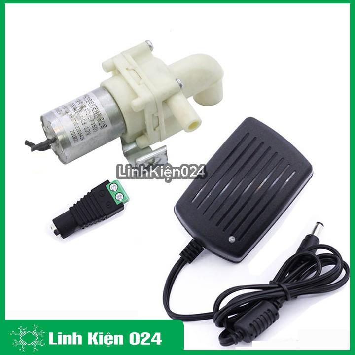 Combo Bơm Mini 12V Trắng Bãi+Adapter 12V-2A+Jack Nối Nguồn Cái