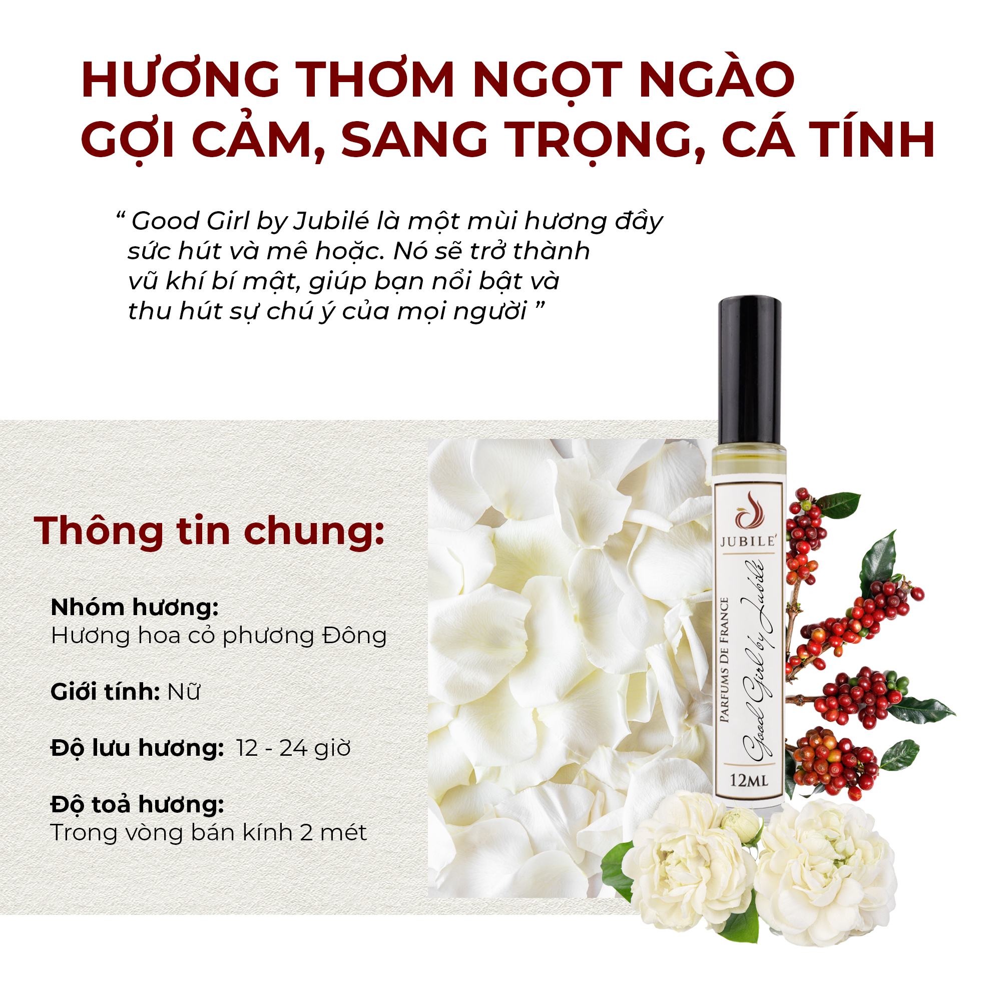 Good girl by Jubilé - Tinh dầu nước hoa Pháp nữ Dạng lăn 12ml Thơm Lâu, Sang Trọng, Quyến Rũ