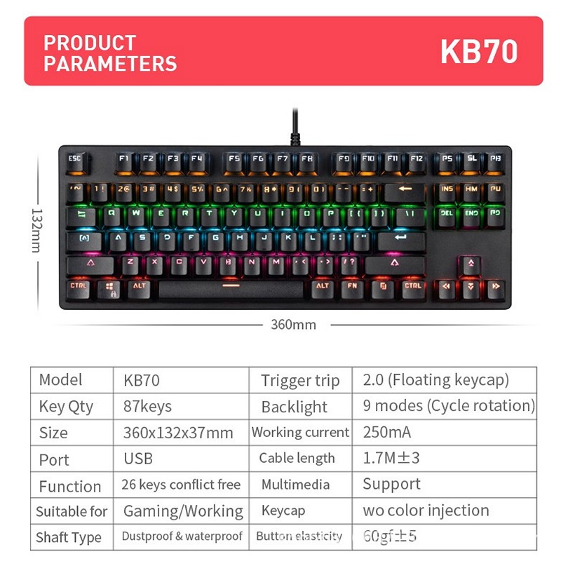 Bàn Phím Cơ Gaming KB70 nhỏ gọn