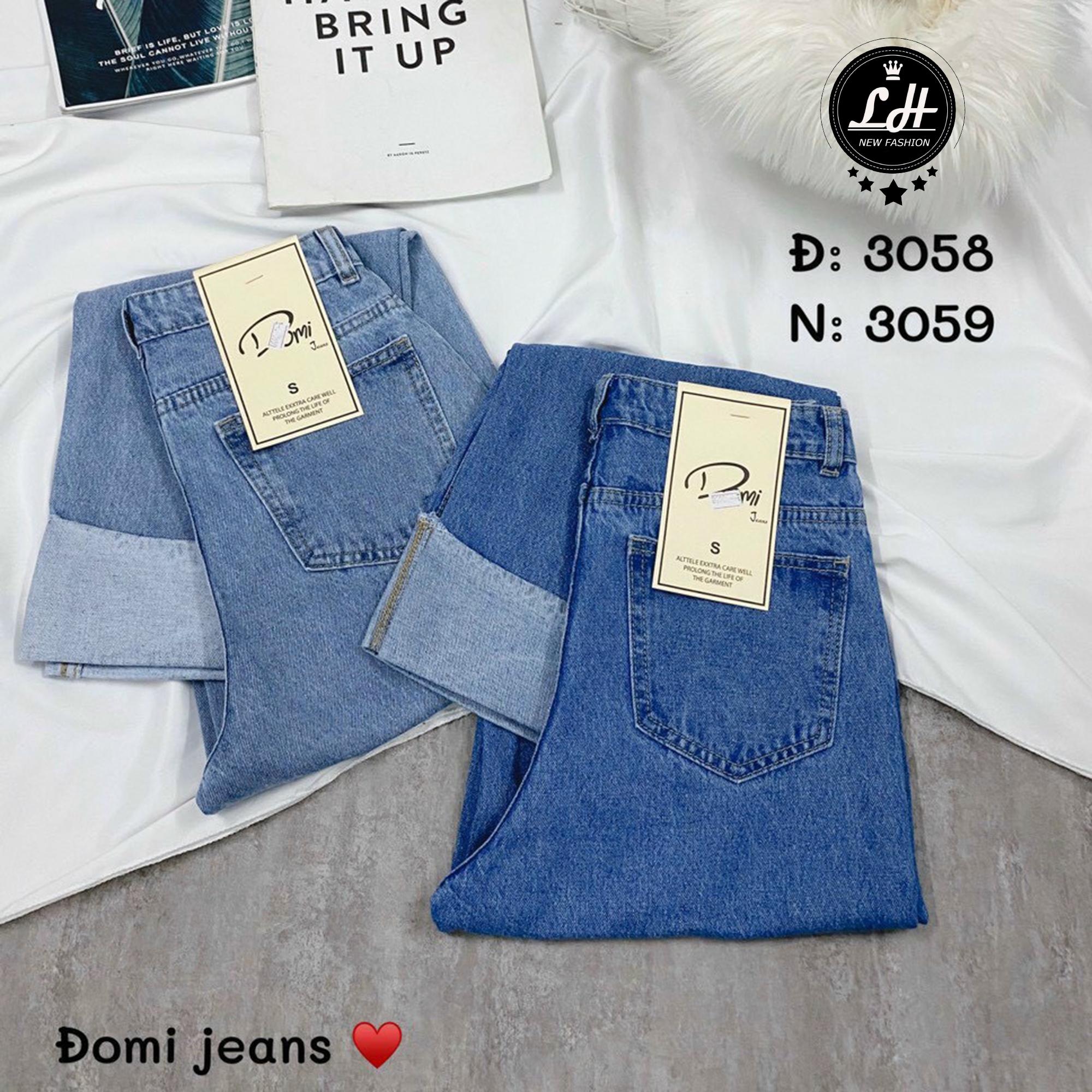 Quần bò nữ gấp gấu - quần jeans ống rộng Lê Huy Fashion kiểu gập lai trơn 1 cút MS 3058