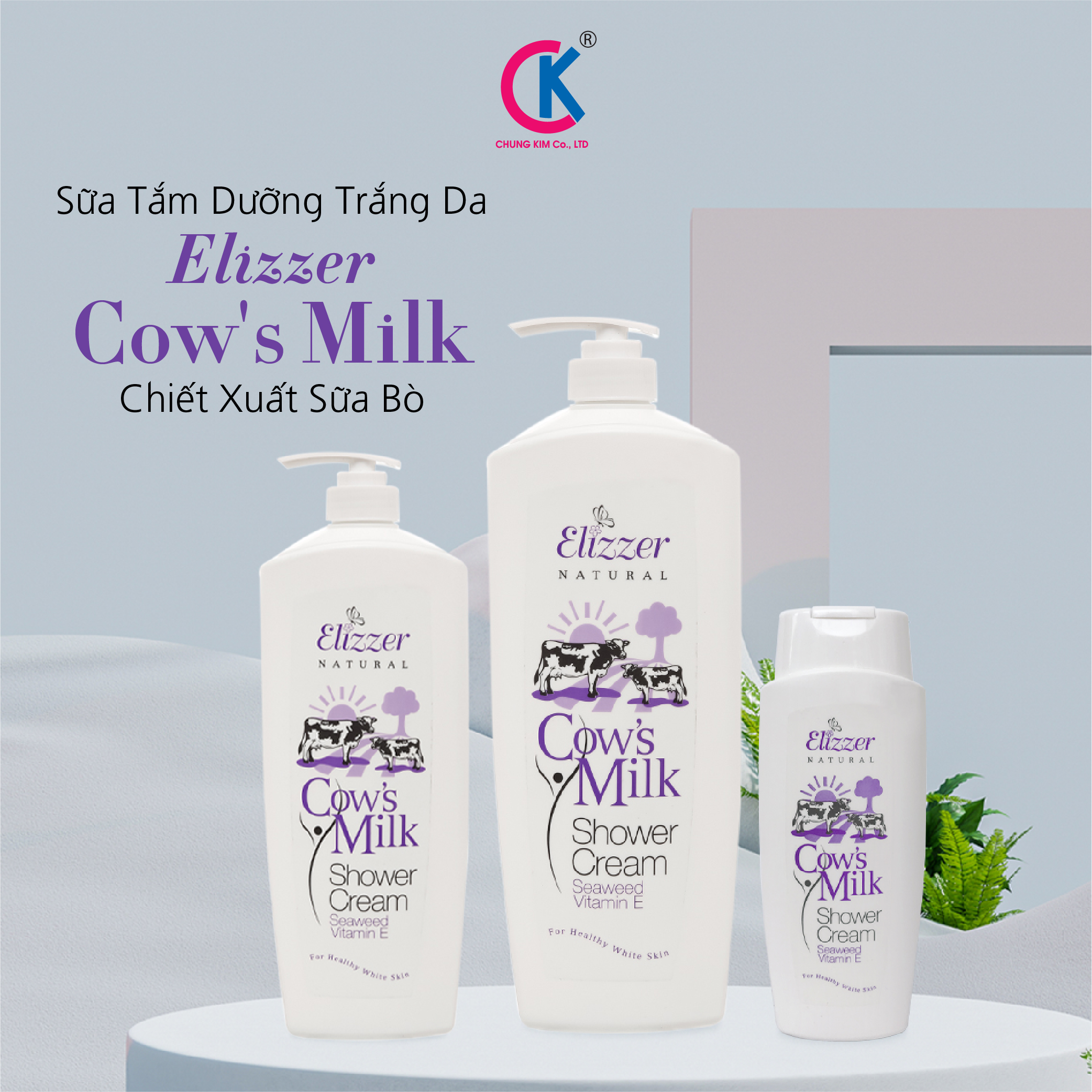 Sữa Tắm Dưỡng Trắng Da Elizzer Cow's Milk Chiết Xuất Sữa Bò 300ml