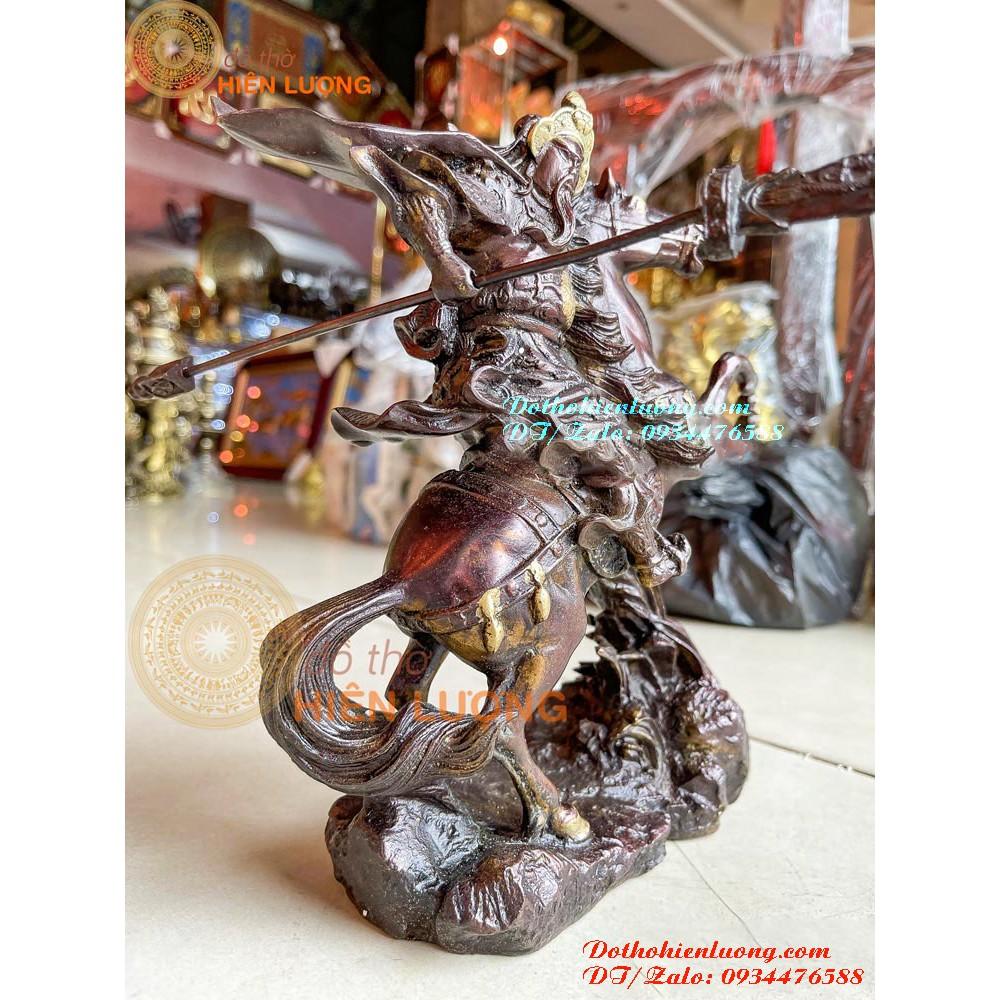 Tượng Quan Công - Quan Vân Trường Cầm Đao Cưỡi Xích Thố Bằng Đồng Nguyên Chất Màu Nâu Cao 25cm, Nặng 2.5kg