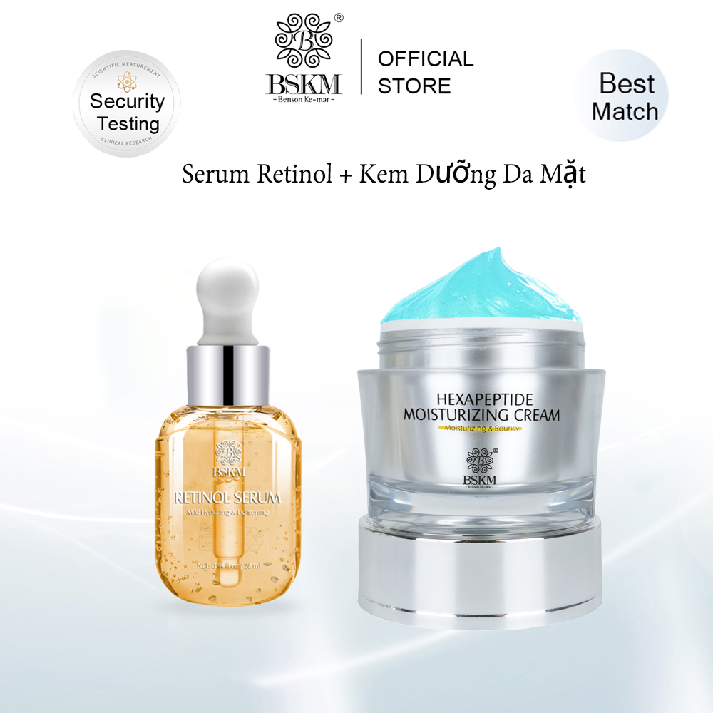 BSKM Retinol Essence Anti-Wrinkle Mild Firming Whitening Brightening Essence 28ml + Hexapeptide Dưỡng ẩm Chống oxy hóa Nuôi dưỡng Tinh chất dưỡng ẩm mịn màng Bộ dưỡng 35g