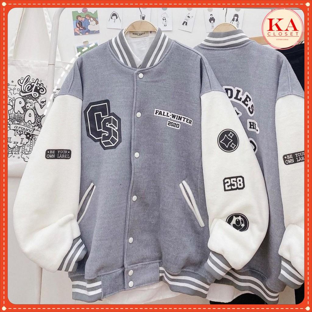 Áo Bomber tàn phối KA Closet chất nỉ ngoại dầy đẹp mịn ko xù, màu tàn phối trắng, in nét, hàng đẹp