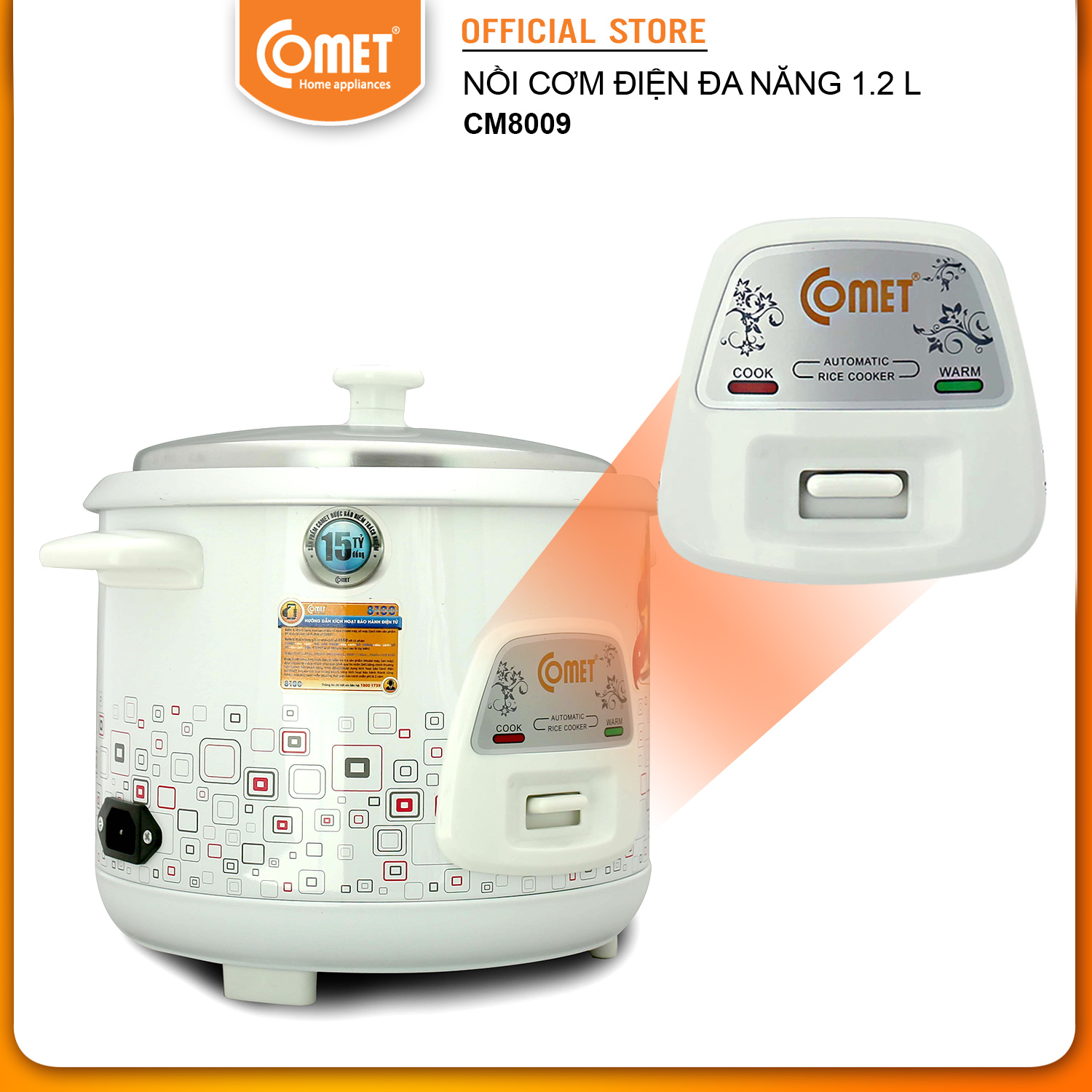 Nồi Cơm Điện Nắp Rời 1,2L Comet CM8009 - Hàng chính hãng
