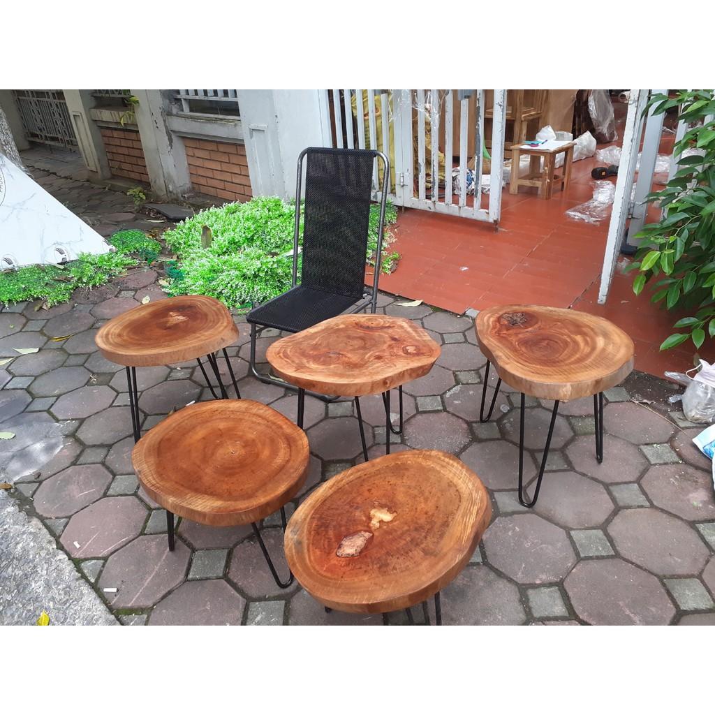 Bàn trà sữa trà chanh gỗ xà cừ chân hairpin cao 40 - 2 thanh | bàn trà chanh vỉa hè| bàn cafe