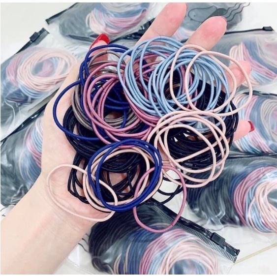 Túi zip 100 sợi thun cột tóc Hàn Quốc du lịch siêu dễ thương, dây buộc tóc,thun buộc co giãn GD506-ThunBToc