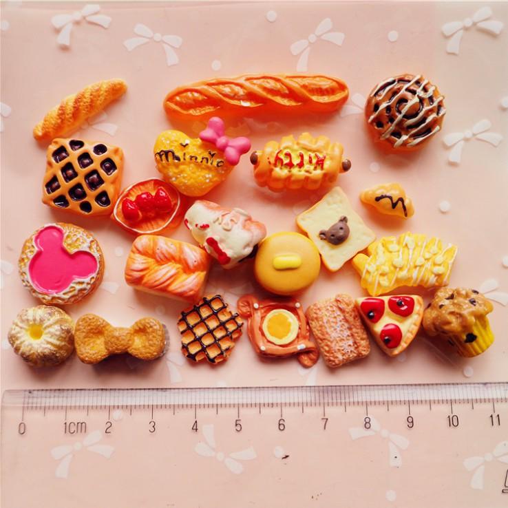 HN * Gói 30 mẫu charm bánh mì Bread trang trí vỏ điện thoại, huy hiệu, đính quần áo, DIY