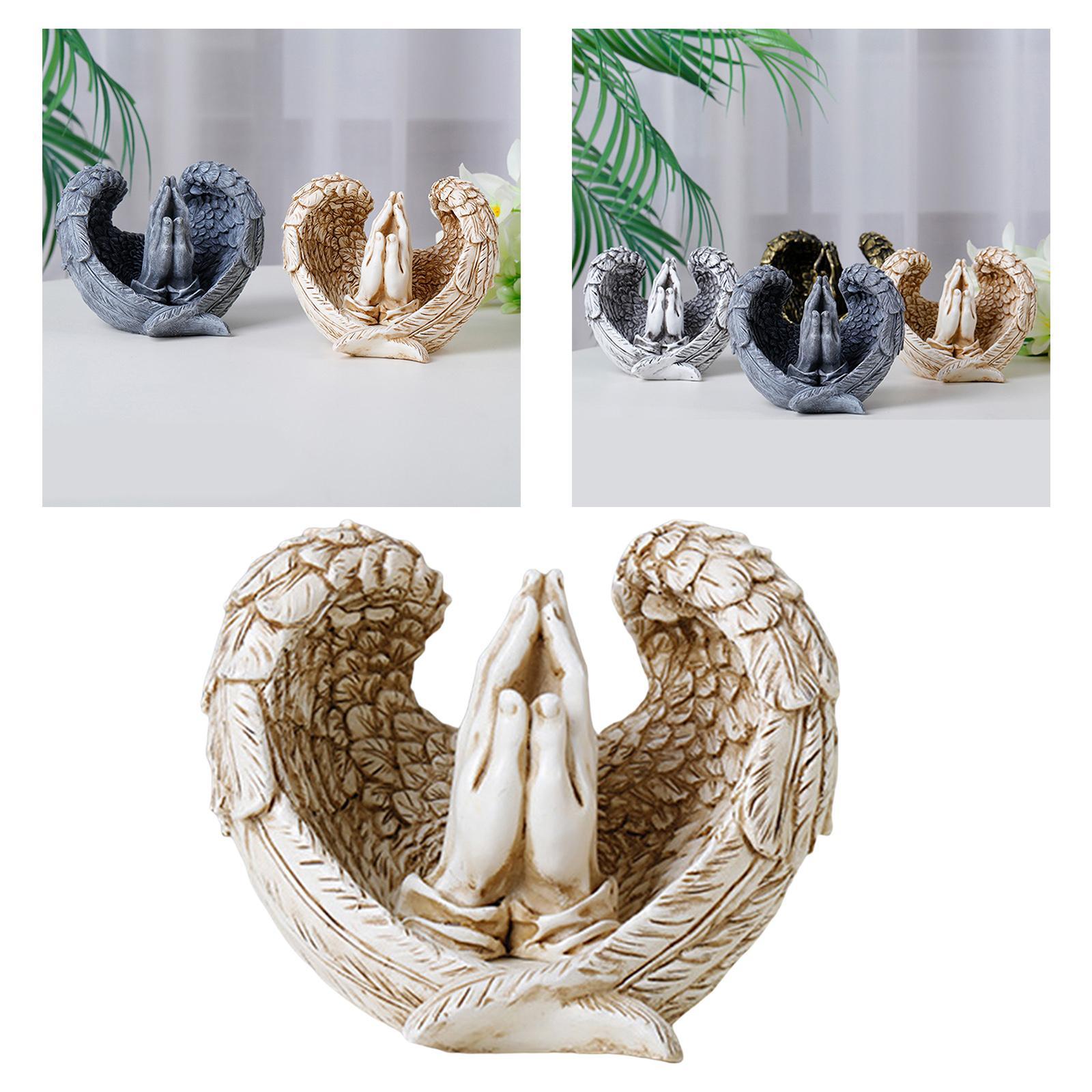 Angel Wings Statue with Pray Hands 3D Art Figurines Indoor Office Decor