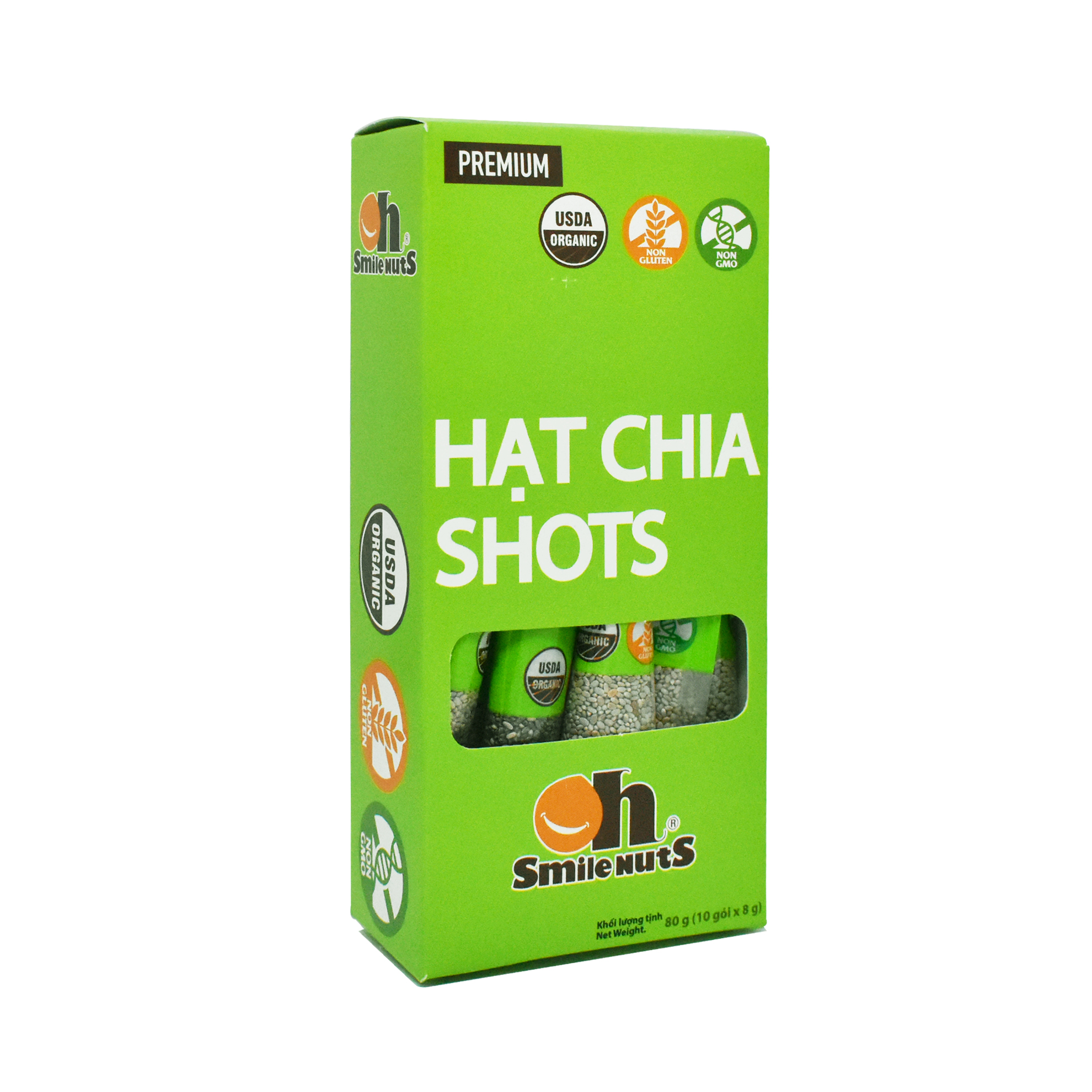 Hạt Chia Shots hữu cơ Smile Nuts gói nhỏ tiện dụng (8g x 10 gói) - Organic Chia Seed Shots (8g x 10 bag)