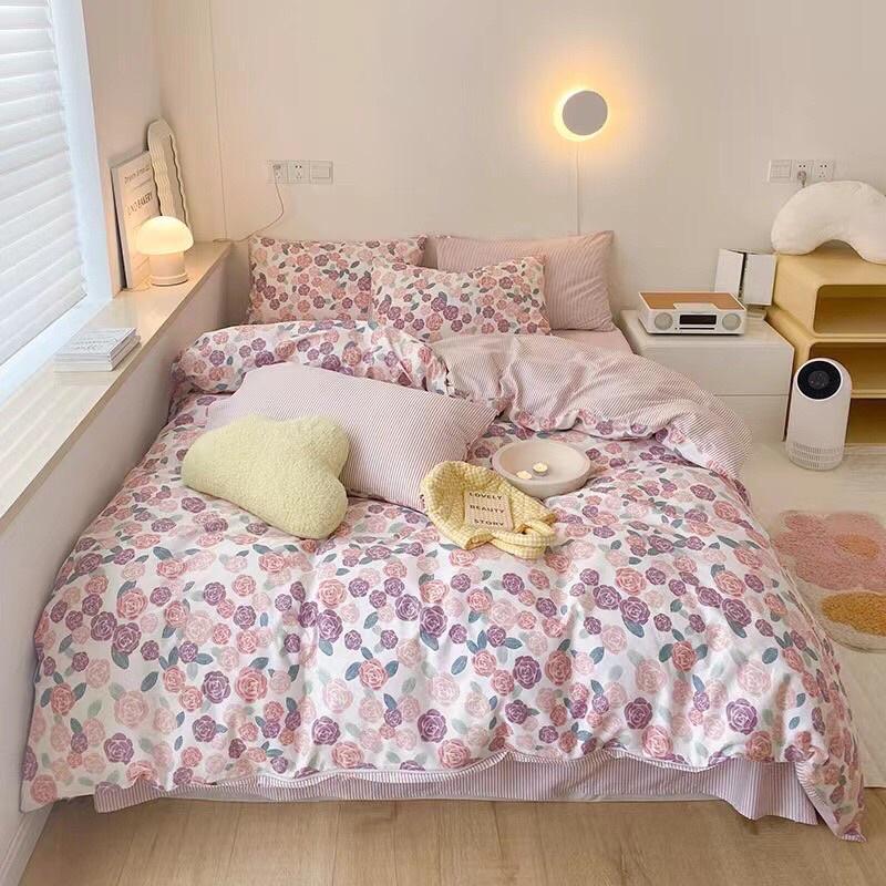 Set Cotton Living Hàn Quốc Dây Nơ Hàng Nhập Khẩu Cao Cấp Hoa Nhí Hồng