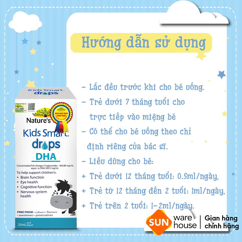 DHA Nature's Way Kids Smart Drops DHA Dạng Giọt Giúp Tăng IQ, Phát Triển Não Bộ Cho Bé 20ml